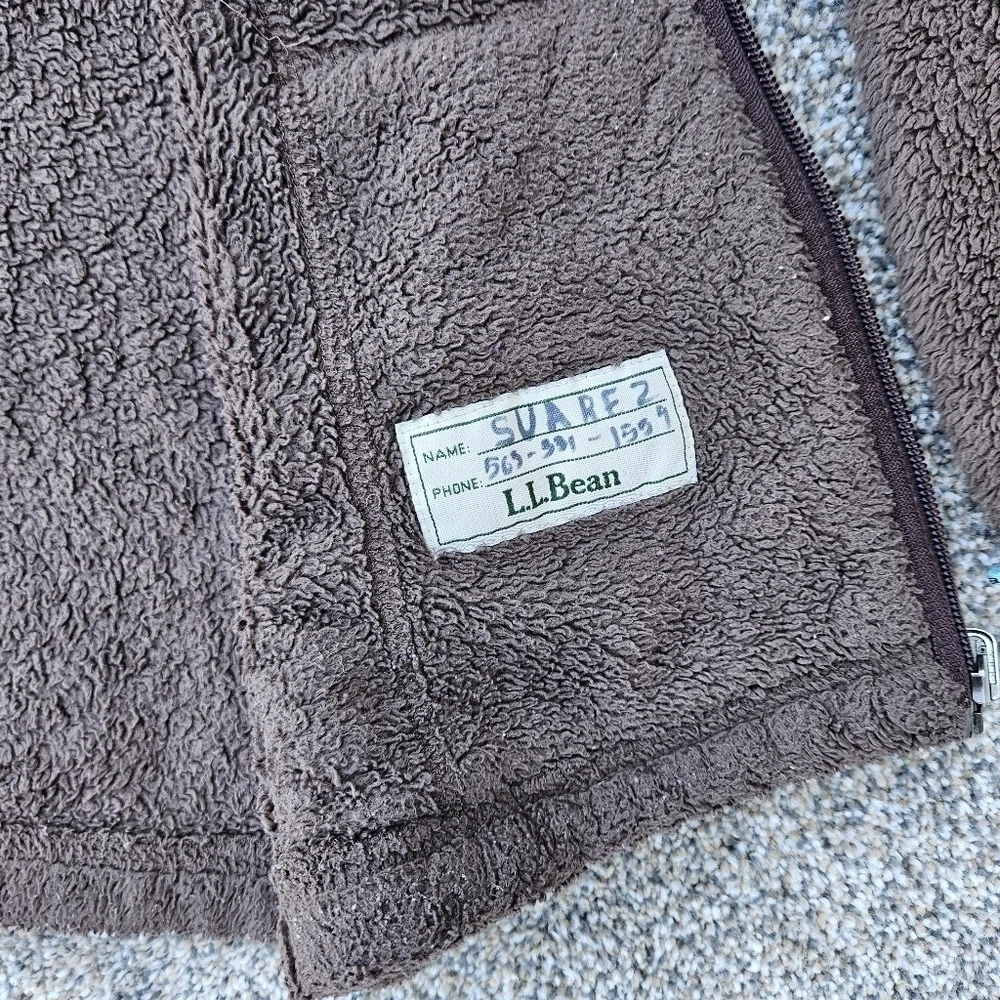 LL Bean Sherpa Fleece Brown Full Zip Jacket Sweatshirt Vintage Youth L 14-16